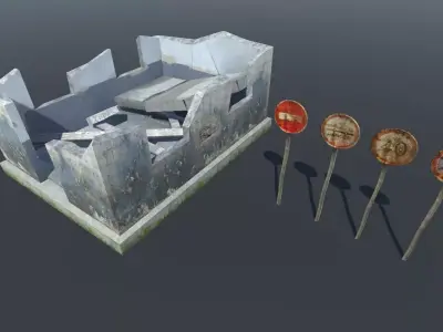 Small Post Apocalyptic set Low-poly 3D model