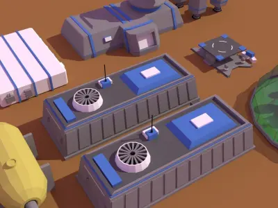 Low Poly Scifi Space Colony Pack Low-poly 3D model