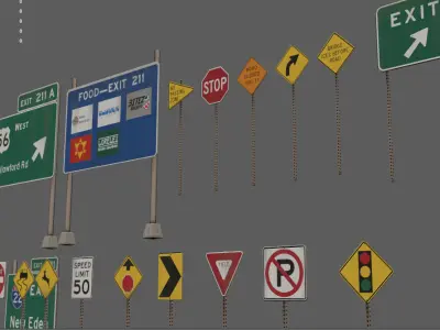 american road sign pack Low-poly 3D model