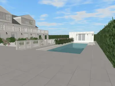 Mansion house with pool and tennis court 3D model