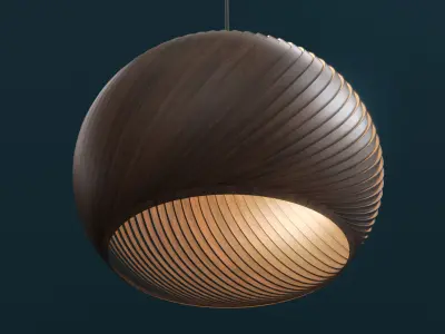 Round wooden hanging lamp 3D model
