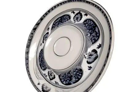 Decorative Blue White Dinner Plate Set Low-poly 3D model