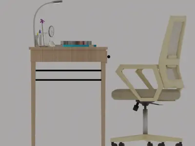 Modern Office Desk And Chair Set Low-poly 3D model