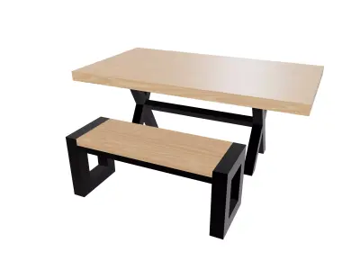 Loft Style Table and Bench 3D model