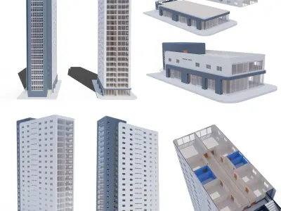 6 Residential Buildings with internal  3D Model Pack