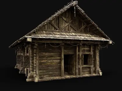 VILLAGE HOUSE ENTERABLE HUT COTTAGE MEDIEVAL WOODEN COLLECTION 3D Model Pack