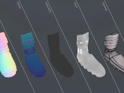 stylized and realistic Sci-fi cyberpunk boots pack  Low-poly 3D model