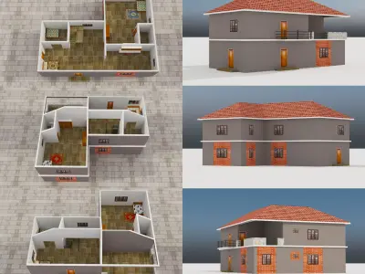 LOW POLY BUILDING 2 two story house Low-poly 3D model