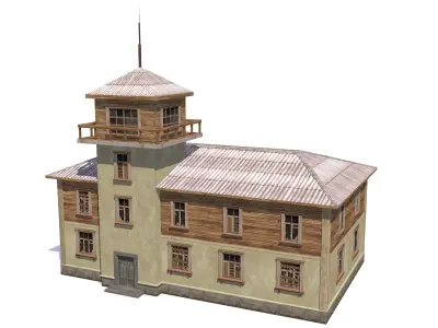 Houses - Game Ready building with water tower Low-poly 3D model