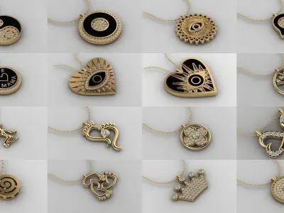 Pendant 3D Print Model Collection with moon and stars 3D Model Pack