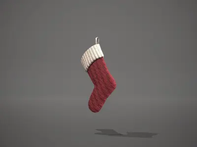 Red and White Cable Knit Christmas Stocking Low-poly 3D model
