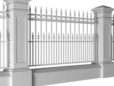  Fence in classic style with wrought iron railing 3D model