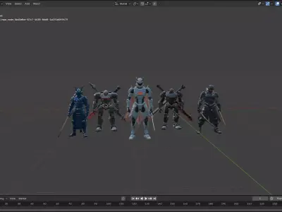 Futuristic Mecha Warriors Lineup Blender 3D Render Low-poly 3D model