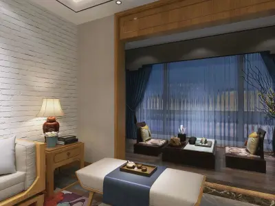 living room with dining room 3D model02 3D model