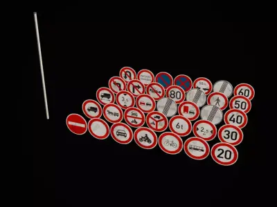 Czech road signs pack - Prohibitive Low-poly 3D model