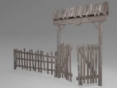 Wooden Gate Low-poly 3D model