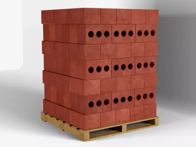 Wooden Pallet with Red Bricks 1 3D model