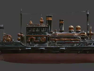 Steampunk Industrial Patrol Ship 3D Model Low-poly 3D model