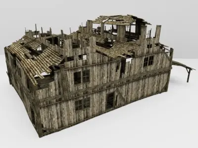 old wood house wrecked Low-poly 3D model