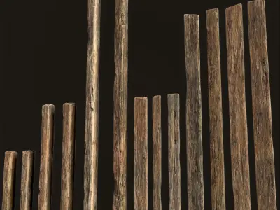 Old Wood Planks and Balks  Low-poly 3D model