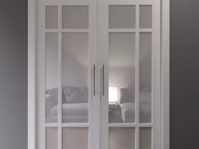 Double white interior glass door 3D model