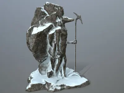anibus rock with ski pole Low-poly 3D model