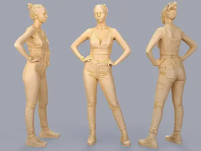 Slightly Tense Girl with Smartwatch and Smartphone 3D model