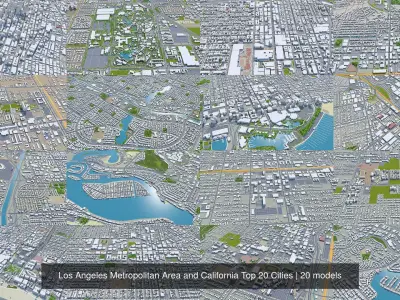 Los Angeles Metropolitan Area and California Top 20 Cities 3D Model Pack