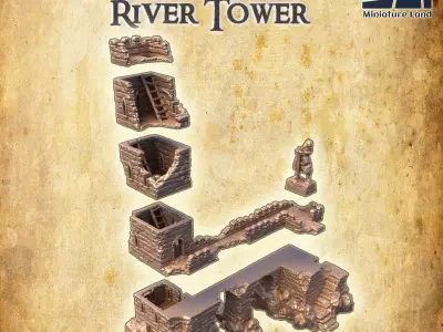 Abandoned River Tower Tabletop Terrain 28 MM 3D print model
