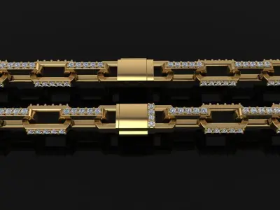 HERMES STYLE DIAMOND TENNIS LINK BRACELET NECKLACE 3D print model