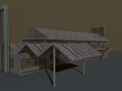 Motel wooden house with roof Low-poly 3D model