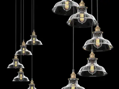 20th Century Factory Filament Clear Glass Barn Pendants 3D Model Pack