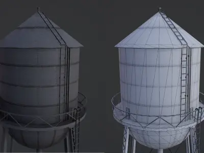 Water Tower Low-poly 3D model 19