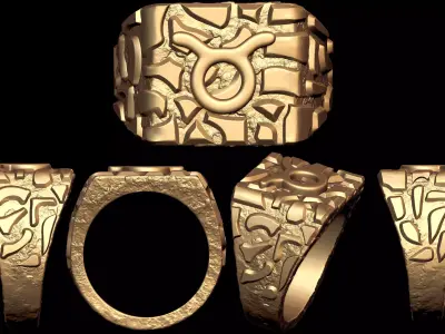 Taurus Horoscope Zodiac Nugget Ring  3D print model