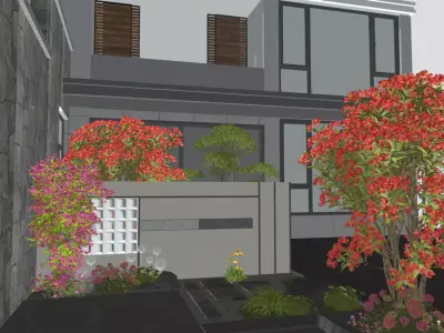 High Precision Villa Courtyard Entrance Bundle Building Scenic 3D model