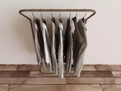 Modern Wood Clothes Rack 3D Model 3D model