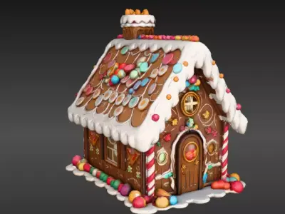 Stylized House Cartoon Christmas 3D Scene Bg Model Low Poly Low-poly 3D model