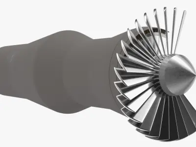  Rotor and Shaft Jet Engine Turbine in Cutaway 