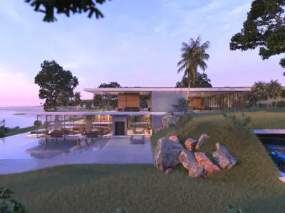 Modern beach house Revit and Vray 3ds max 3D model