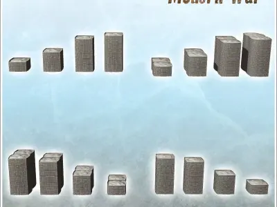 Set of gabion barriers hesco bastions modern mil 9 3D print model
