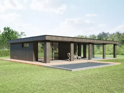 Modern House 3D Model Minimal Bungalow IFC SKP OBJ FBX GLB 3D model