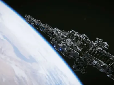 SpaceShip in Space Low-poly 3D model