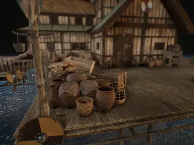 Viking Medieval Modular House Game-Ready Low-poly 3D model