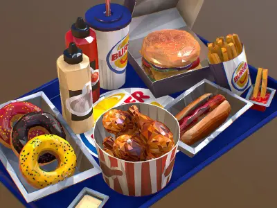 Fast Food Burger Big Pack Low Polygon Art Low-poly 3D model