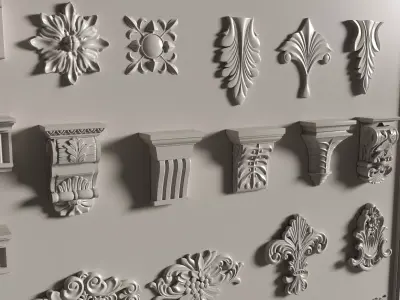 Collection stucco molding frame Low-poly 3D model