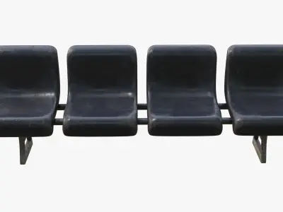 Dirty Black 4 Seats Waiting Room Bench Airport Low-poly 3D model