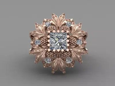 Indian Rose Gold Women Diamond Ring 3D print model 3D print model buy