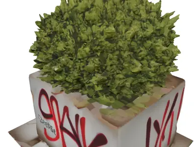 Concrete Planter Bush with Graffiti Low-poly 3D model