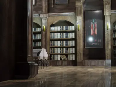 old style library interior Low-poly 3D model