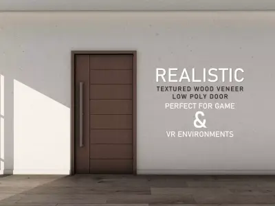 Realistic Textured wood Veneer low poly Door 10 Low-poly 3D model